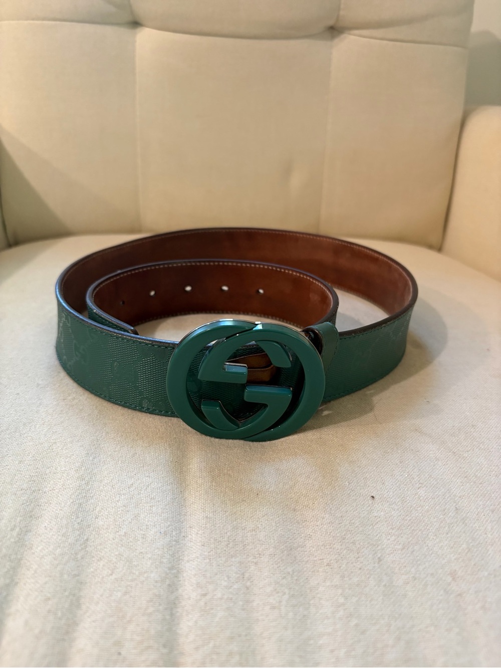 Gucci Green Interlocking G Leather Belt with Matching Buckle